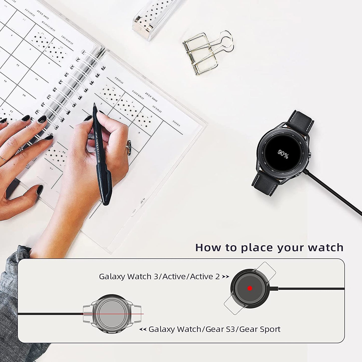 Charger Cable Compatible with Samsung Galaxy Watch, Portable Charging Dock for Watch 6/6 Classic/5/5 Pro/4/3/Active2/1/Gear Sport/S3, 5Ft