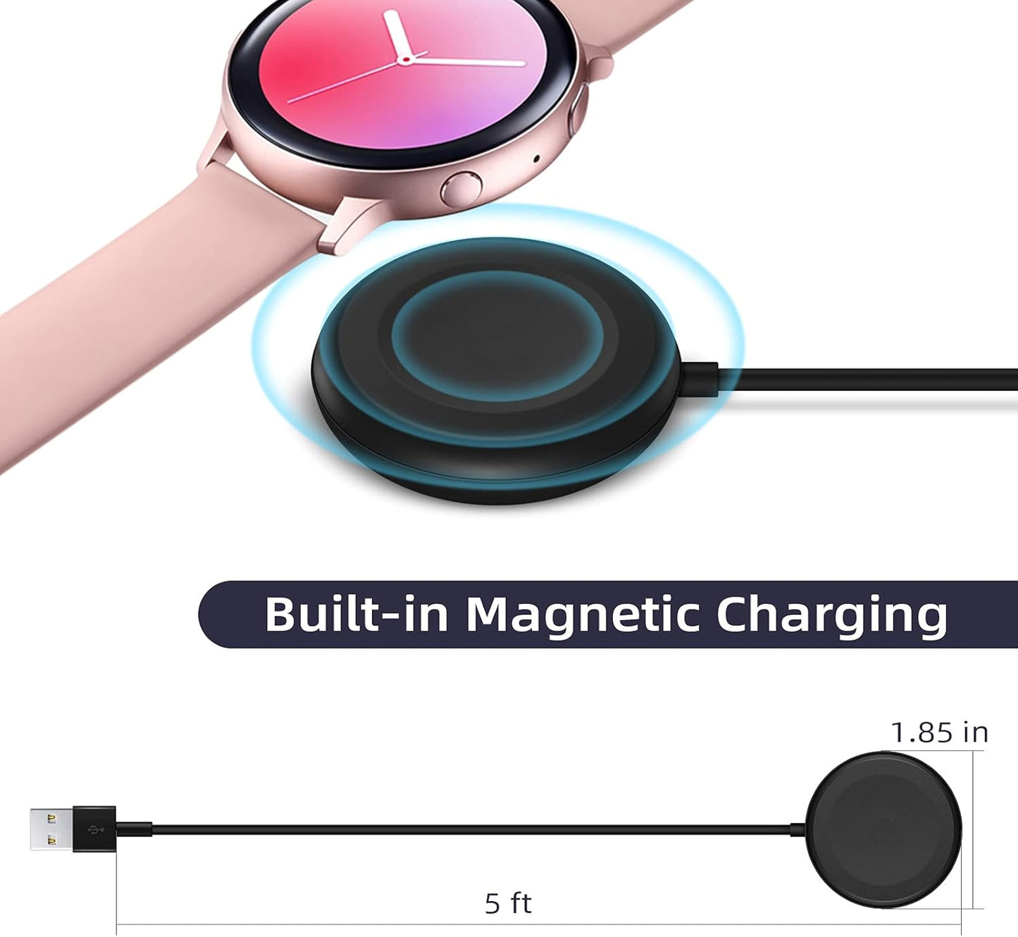 Charger Cable Compatible with Samsung Galaxy Watch, Portable Charging Dock for Watch 6/6 Classic/5/5 Pro/4/3/Active2/1/Gear Sport/S3, 5Ft