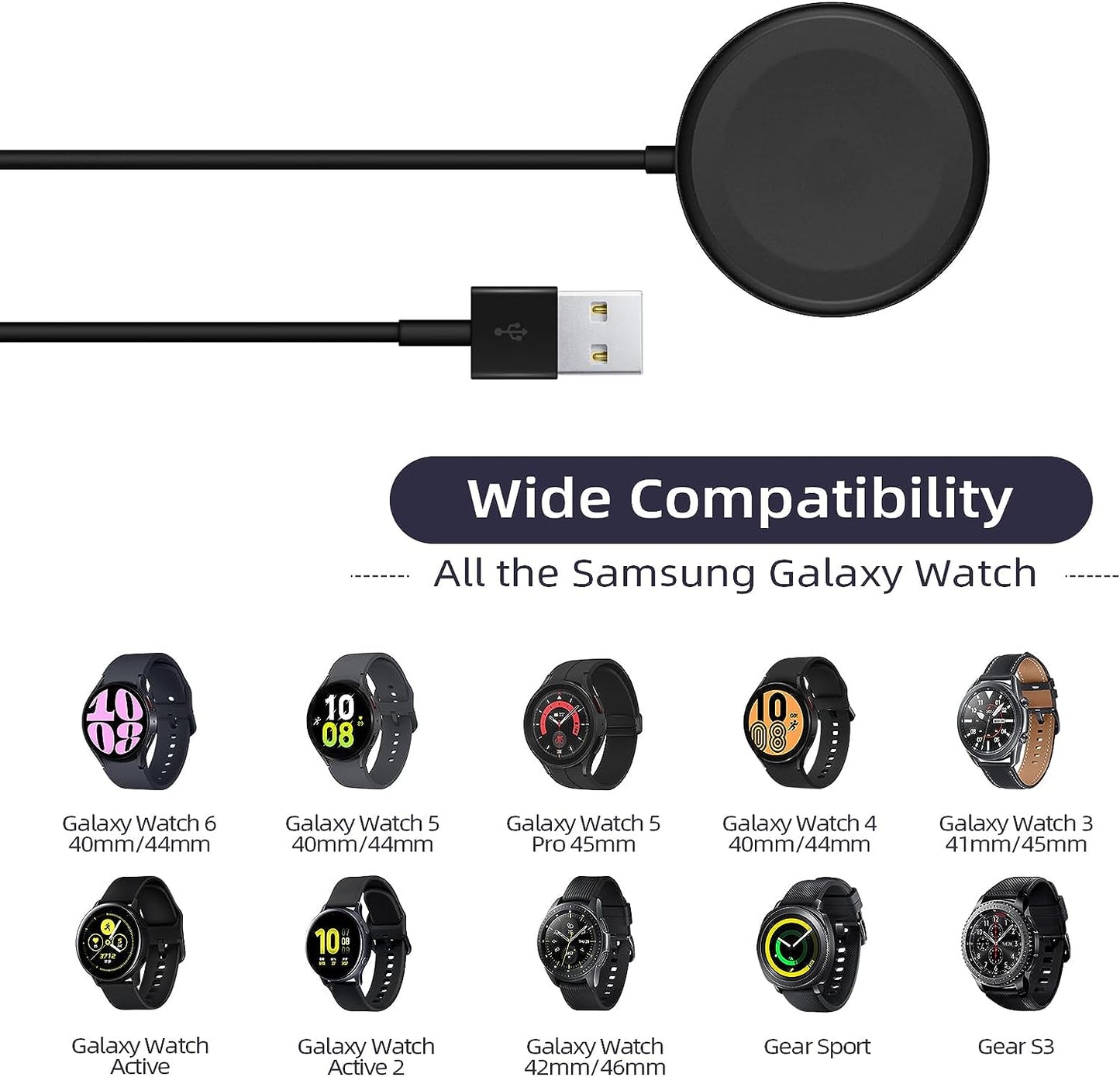 Charger Cable Compatible with Samsung Galaxy Watch, Portable Charging Dock for Watch 6/6 Classic/5/5 Pro/4/3/Active2/1/Gear Sport/S3, 5Ft